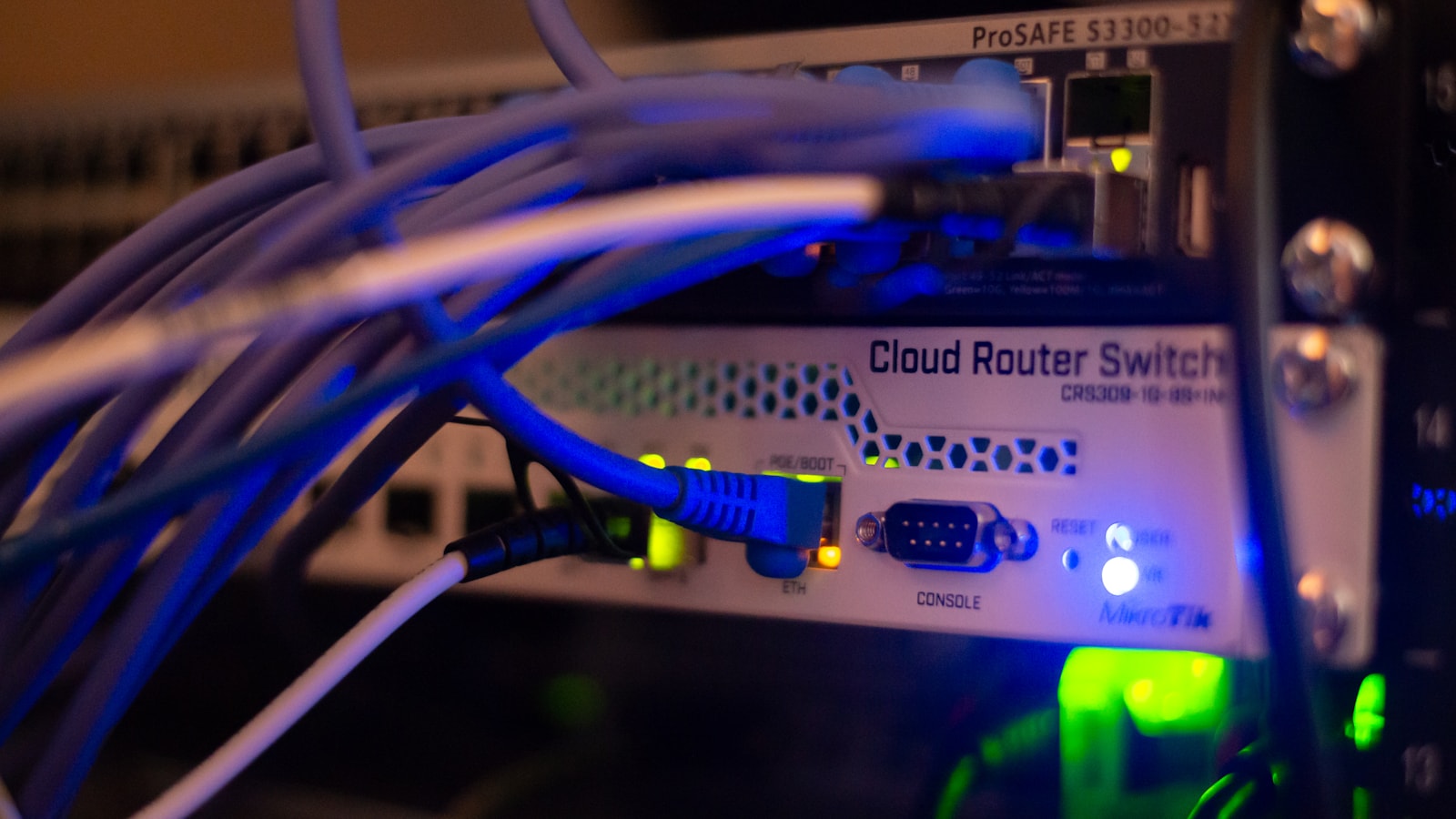 Technician working with structured network cabling
